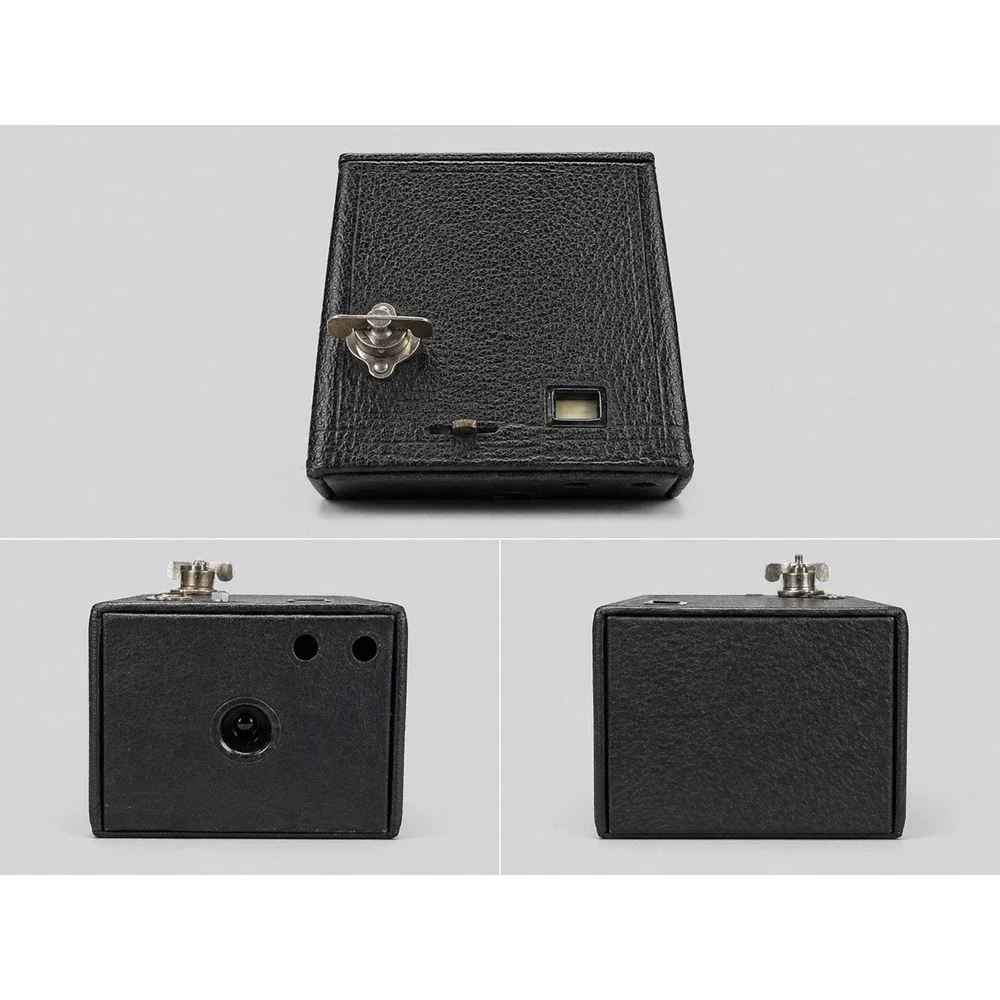 Vintage Kodak No 2 Brownie Box Camera Black with Leather Carrying Case Antique